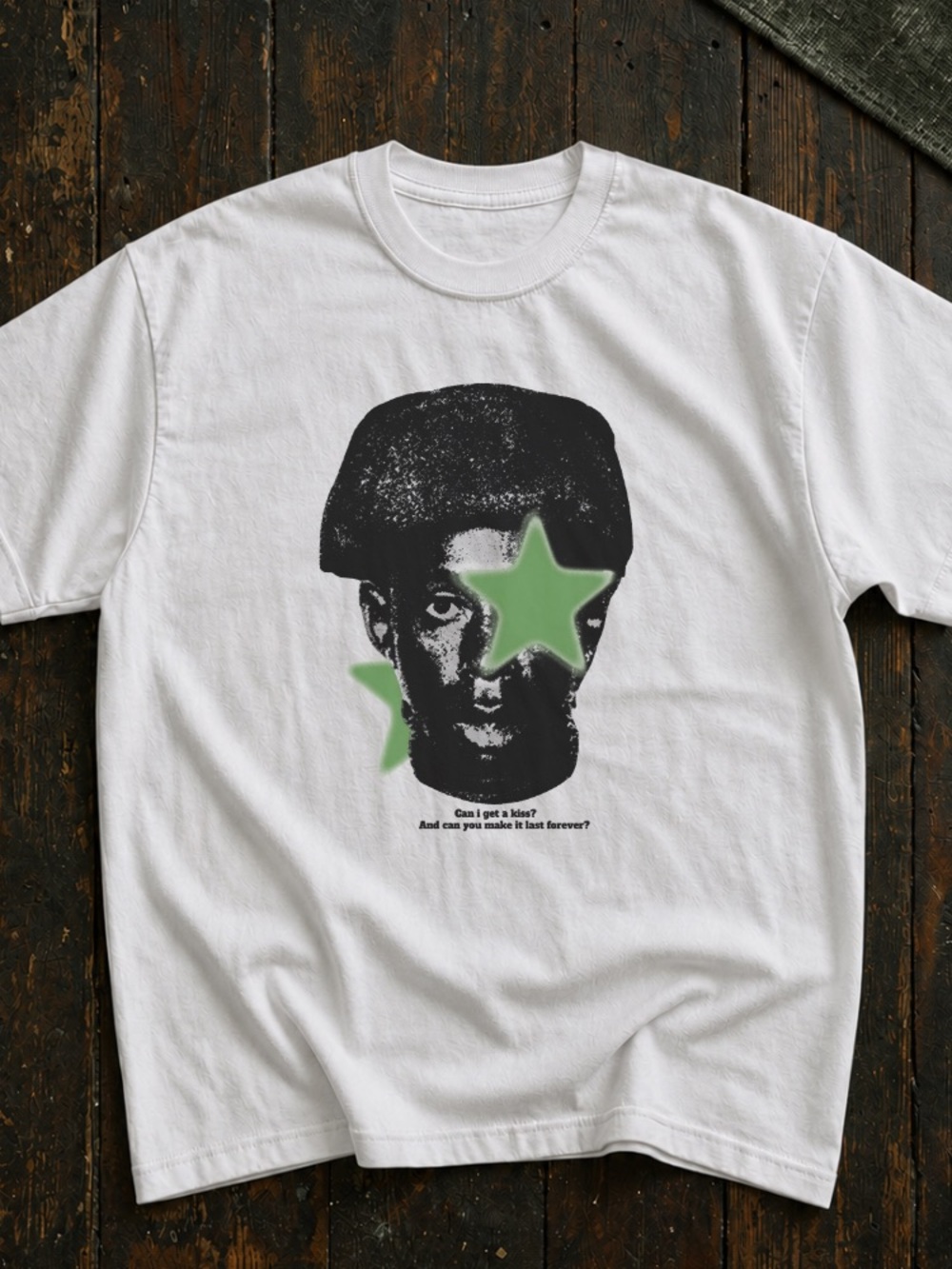Taylor The Creator White Graphic Tee with Green Star Detail
